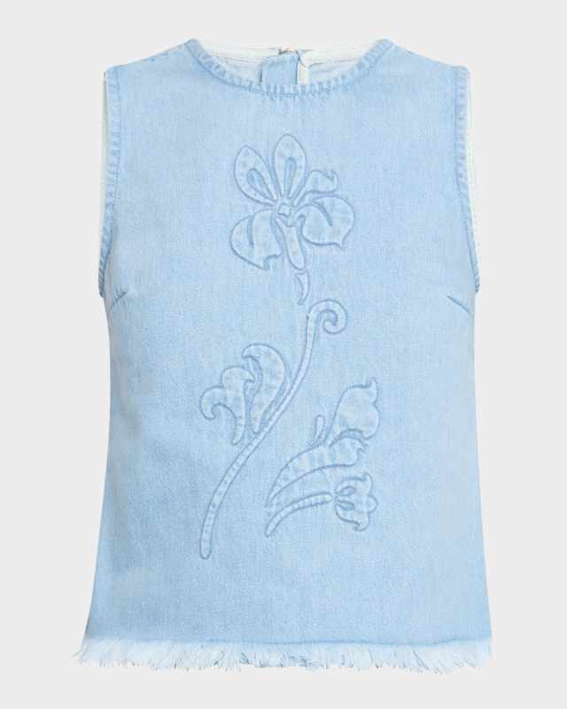 Floral-Embroidered Denim Top